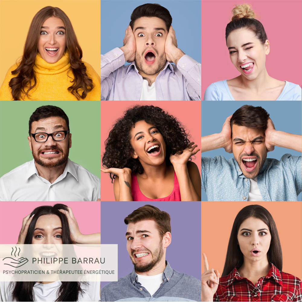 Personnes exprimant différentes émotions – Philippe Barrau, psychopraticien et thérapeute psycho-énergétique à Saint-Rémy-de-Provence