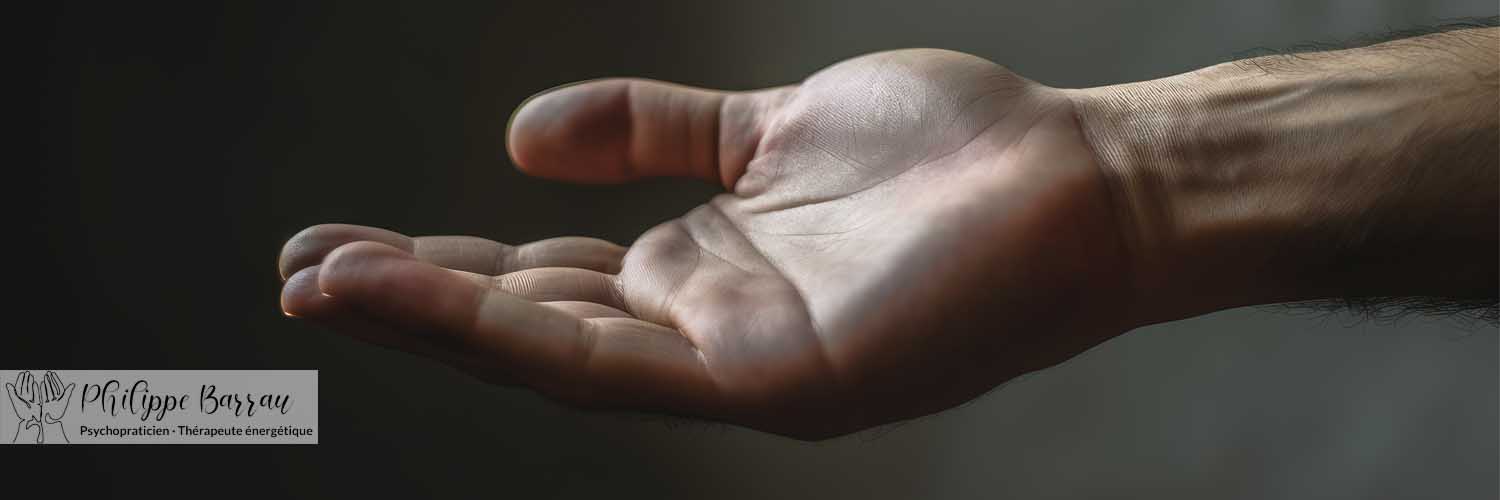 Main ouverte illustrant une approche du magnétisme énergétique fondée sur la présence, l’accompagnement et le respect du vivant.